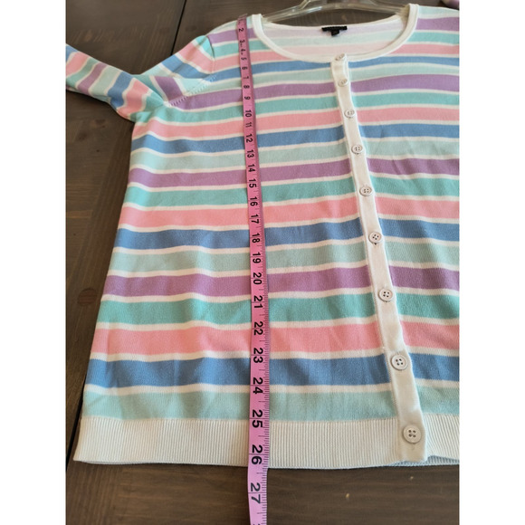 Talbots 3/4 Sleeve Cardigan Wmn's Sz 1XP Multicolor Striped Button up Sweater - Picture 9 of 11